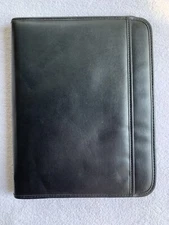 Samsill Portfolio Binder Notebook Cover Faux Leather Black Zippered Pen Loop