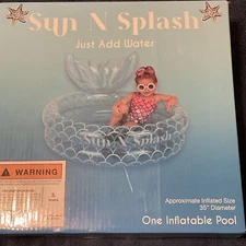 Sun N Splash Small Inflatable Blue 35” Diameter Outdoor Pool- Mermaid Tail