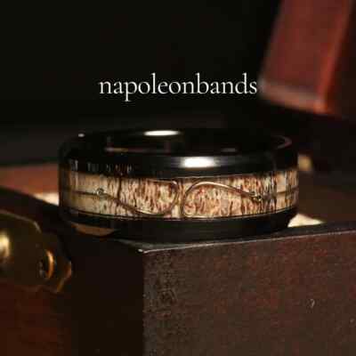Black Antler Ring Fishing Ring Mens Wedding Band Unique Hunting Ring