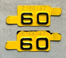 1960 Montana License Plate Tabs - Matching Pair- Very Nice Original Paint