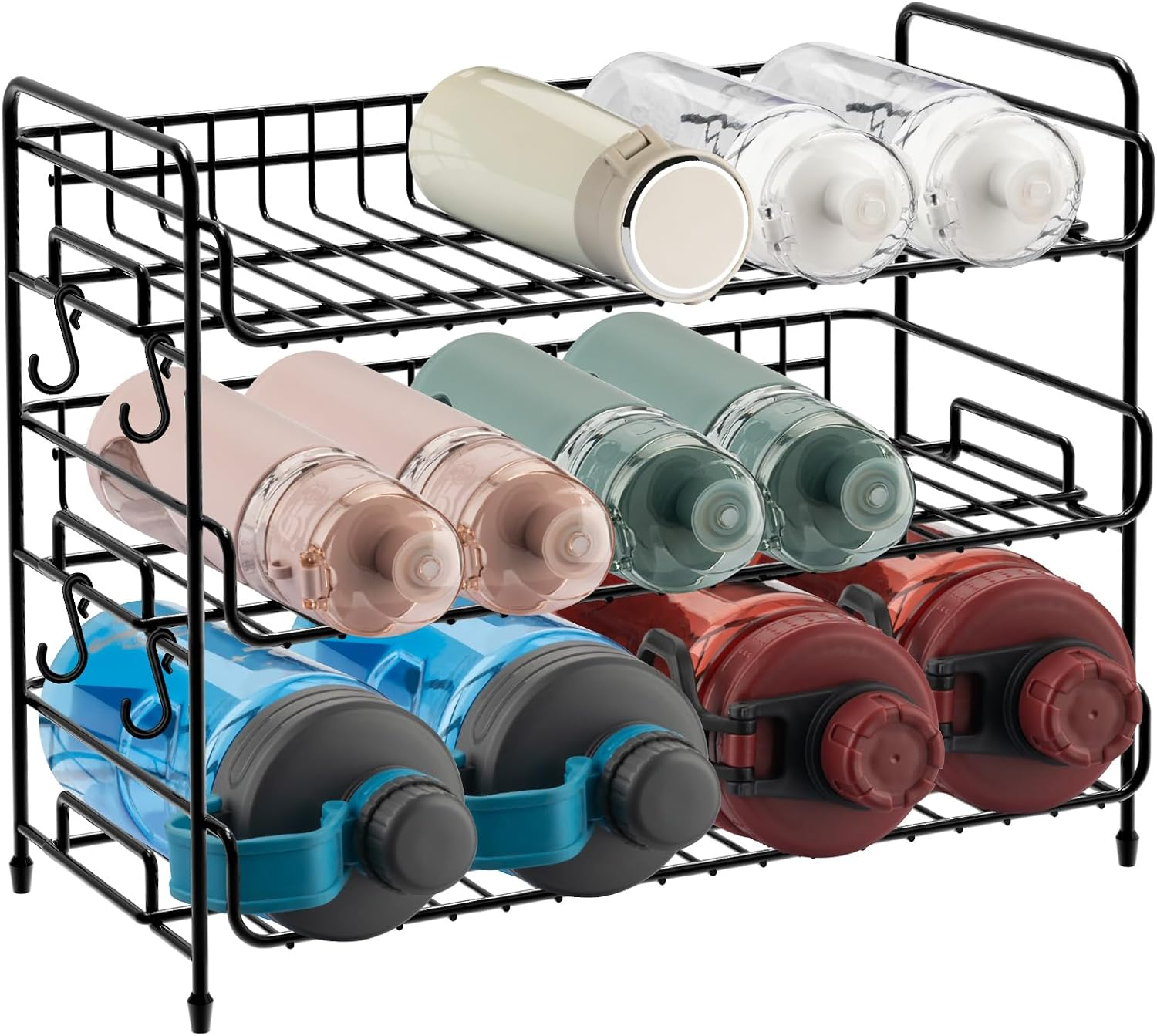 Water Bottle Organizer, 3-Tier Water Bottle Organizer for Cabinet, Tumbler