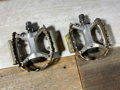 OLD SCHOOL BMX MX PEDALS HTI PEDALS 9/16 VINTAGE MOUNTAIN BIKE BICYCLE MTB  USED