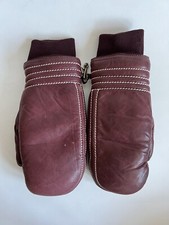 Vintage Grandoe Red Wine Burgundy Leather Winter Mittens Gloves Women  s M