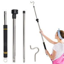 Telescoping Clothes Hook Pole Garment Hook Reach Rod Pole with Sponge Handle