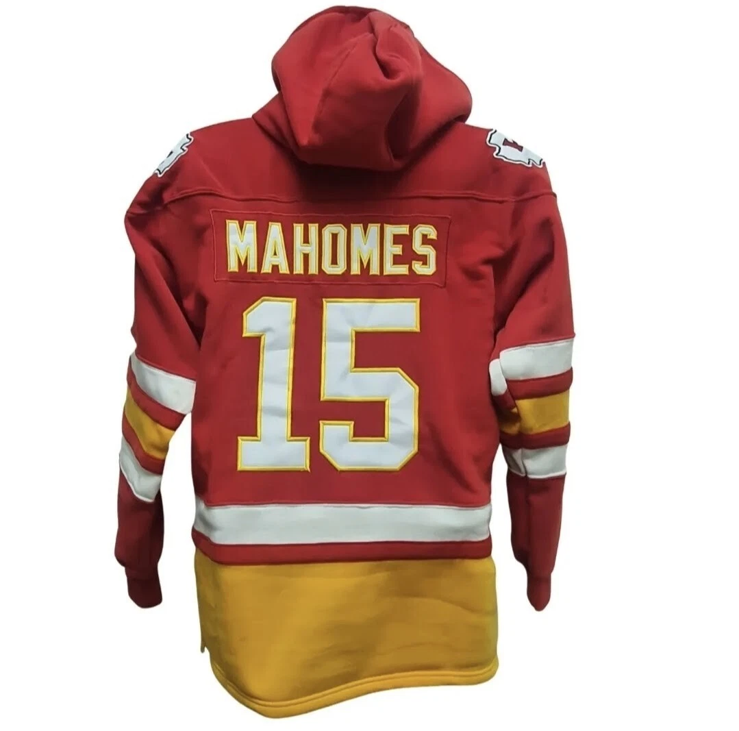 Kansas City Chiefs 15 Patrick Mahomes Hoodie Hockey Style Large