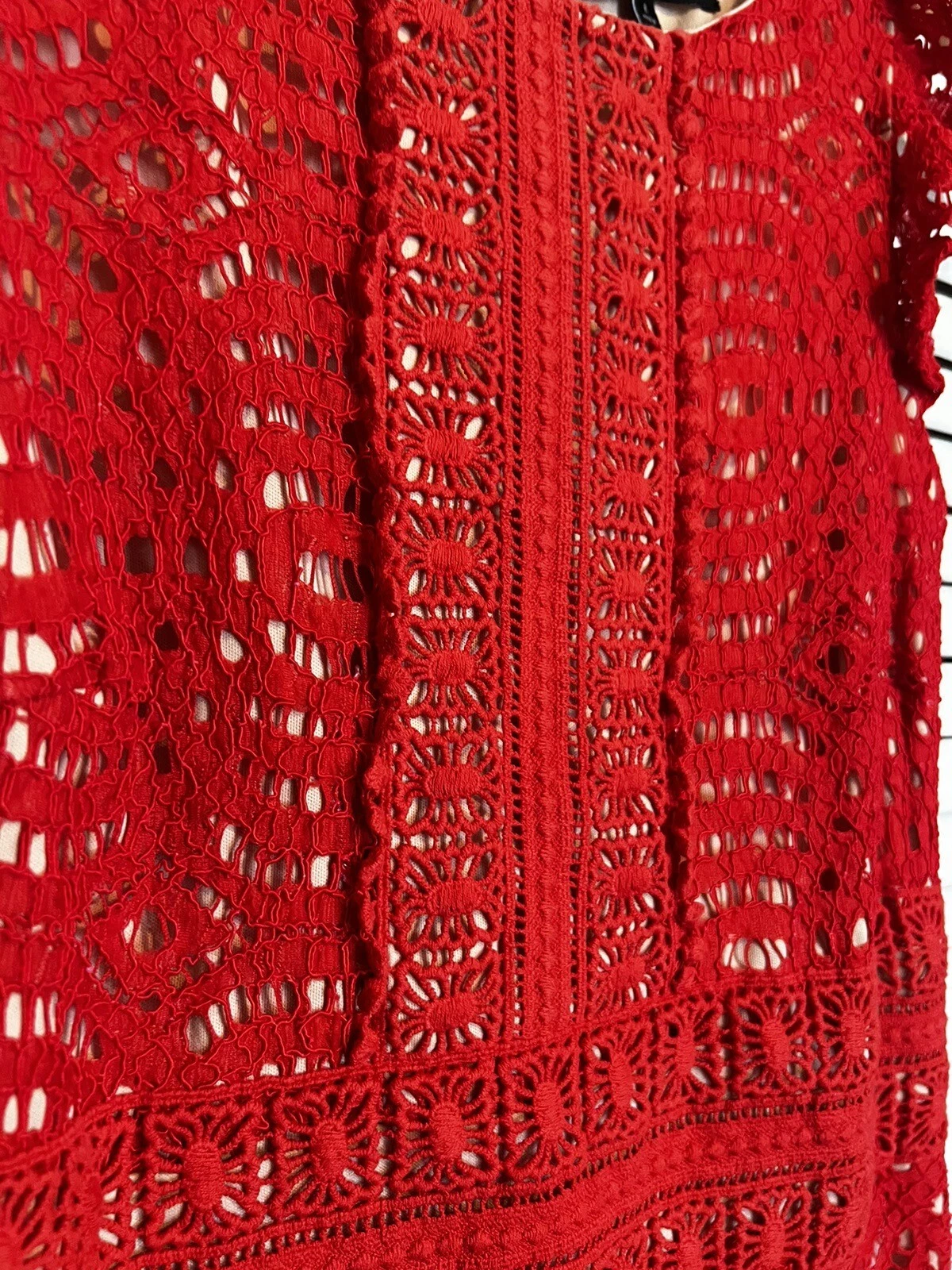 VETEMENTS Abito donna SANGRIA taglia 6 aderente e svasato senza maniche pizzo sovrapposto manica svasata