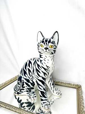 Rare Mid Century Italian Ceramic Cat by Raymore Pottery , MCM cat Sculpture 