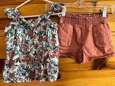 Janie and Jack Sunset Seekers Outfit Floral Top Patch Pocket Shorts Size 2T