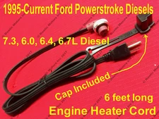 Ford Powerstroke Diesel 7.3 6.0 6.4 6.7 L Block Heater Cord w/ Cap F350 F250
