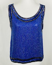 VTG 80 s Swee Lo Womens Sz M Med 100 Silk Sparkle Embellished Beaded Tank EUC
