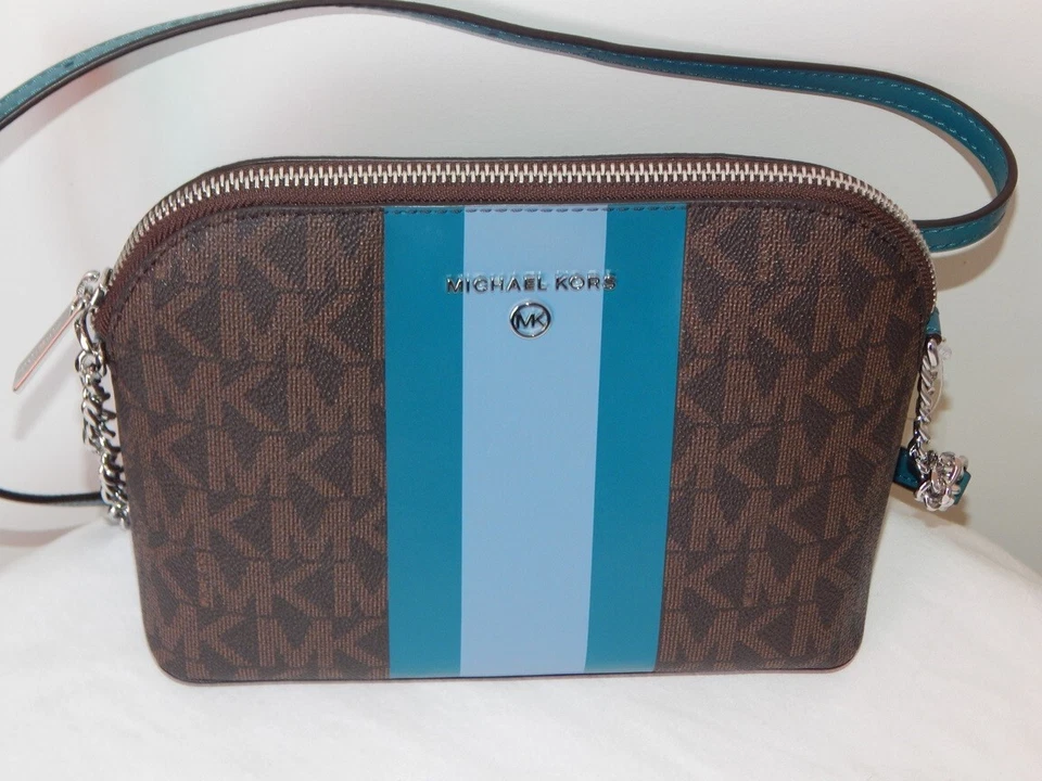 NUEVO CON ETIQUETAS BOLSO XBODY MICHAEL KORS MK MONOGRAMA Raya Central CINDY LG Domo CADENA Cian Foto 3 de 4