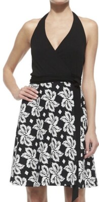 diane von furstenberg amelia halter dress Diane Von Furstenberg Amelia Black Giant Leaf Floral Halter Wrap Dress 2  $468