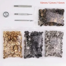 10/12/15mm Leather Snap Fasteners Kit Metal Button Snaps Press Studs With 4 Tool