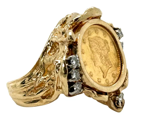 Liberty Head Gold Coin Ring 14k Yellow Gold Band