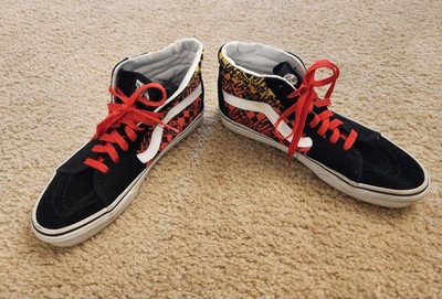 VANS Sk8-HI Logo Flame Suede Canvas Black Sneakers High Top Size 8.5 Women's