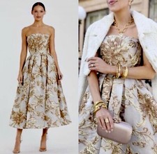 Mac Duggal Designer Dress Formal Cocktail Party brocade Gold Size 4 NWT