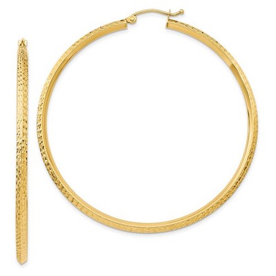 Runde Creolen 2,5 mm x 55 mm 14 Karat Gelbgold Messerkante diamantgeschliffen