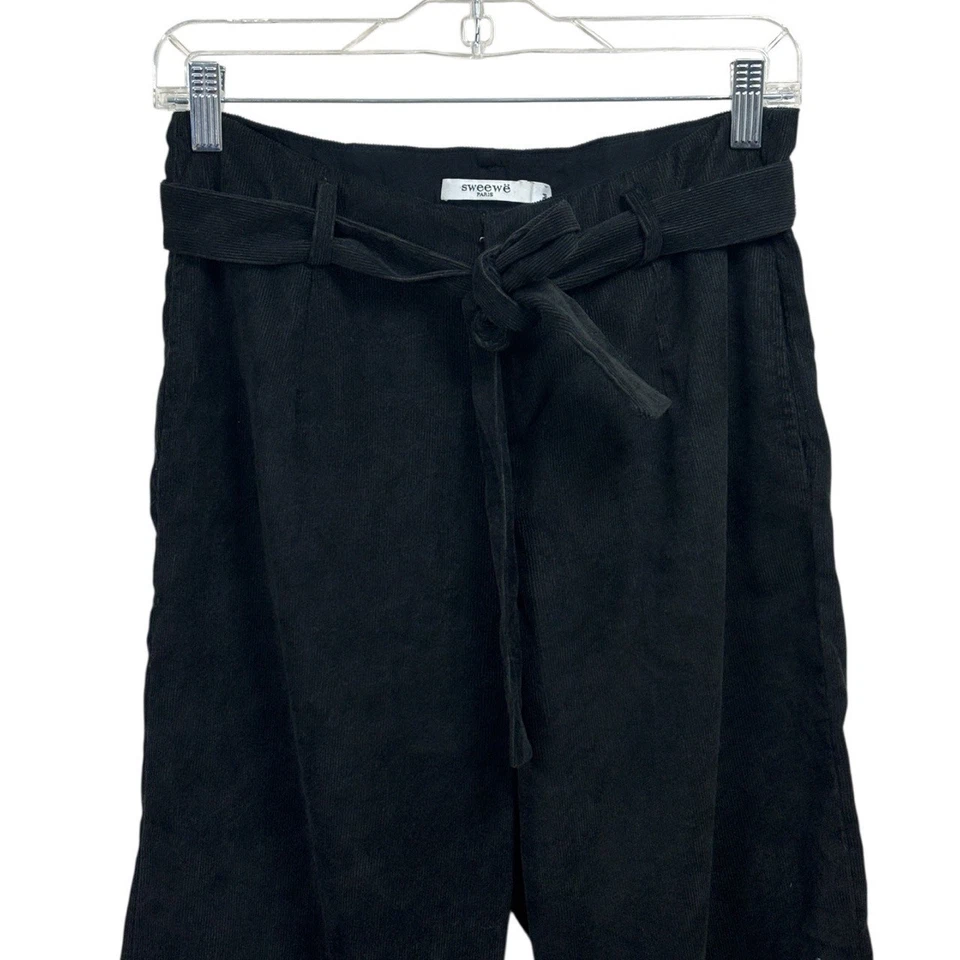 Pantalones de pana Sweewe Paris negros para mujer M pierna ancha lazo cintura suave retro Y2K Foto 4 de 4