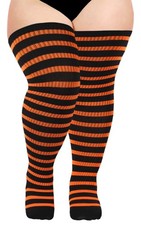 Plus Size Thigh High Socks Women Knit Cotton Extra Long Striped Over Knee Warmer