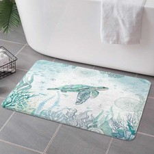 Sea Turtle Bath Rugs for Bathroom, Blue Teal Ocean Beach Nautical Coastal Fis...
