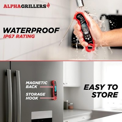Alpha Grillers Instant Read Meat Thermometer – Digital LCD BBQ Cooking Gadget (Red) 2 thumbnail image