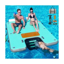 Inflatable Floating Dock with Boat Ramp Non-Slip Platform Water Ladder Pool Lake