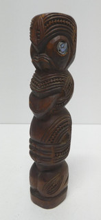 VINTAGE CARVED WOODEN MAORI TIKI STATUE TOTEM TIKI BAR IDOL PAUA SHELL EYES