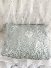 Queen Embroidered Quilt Blue Coastal Beach Starfish Shells Cotton Reversible