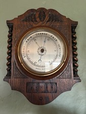 Antique Oak Barley Twist Aneroid Barometer