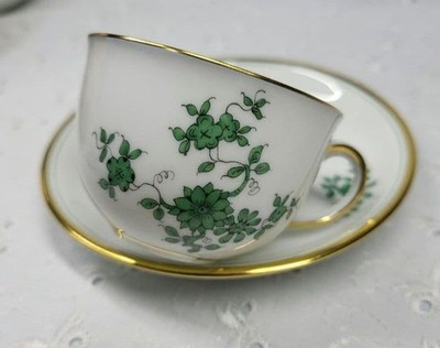 Rare and luxurious Augarten Prince Eugen cup and saucer in green with small flow