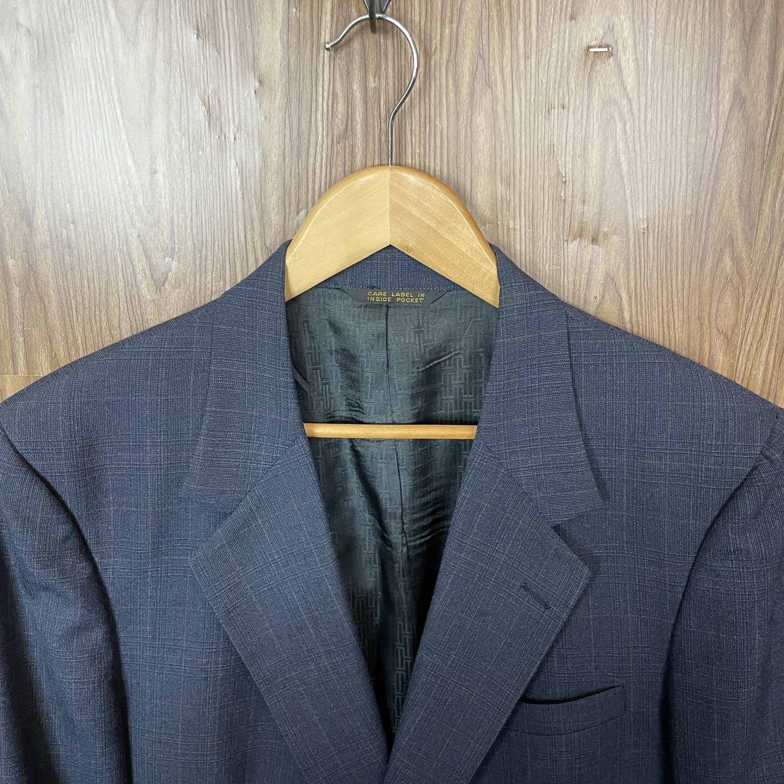 Halston, Cappotto sportivo Halston uomo 42L blu arancione pannello finestra lana vintage made in USA