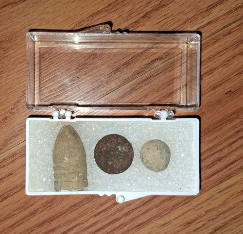 CIVIL WAR BUTTON ROUND BALL , BULLET DUG UP LOT OF 3 FOUND MARYLAND AREA?BRASS?