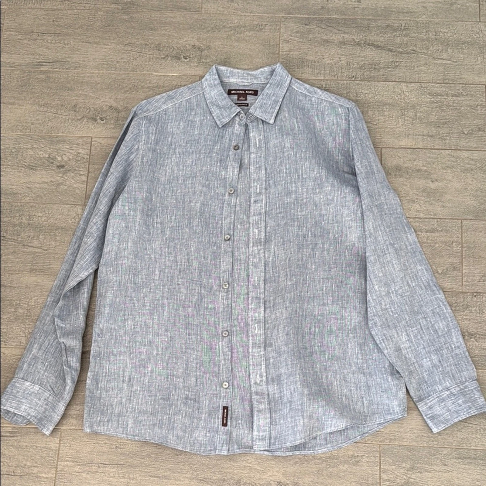 Michael Kors Linen Button Down Shirt Men’s Large Blue Classic Fit Lightweight