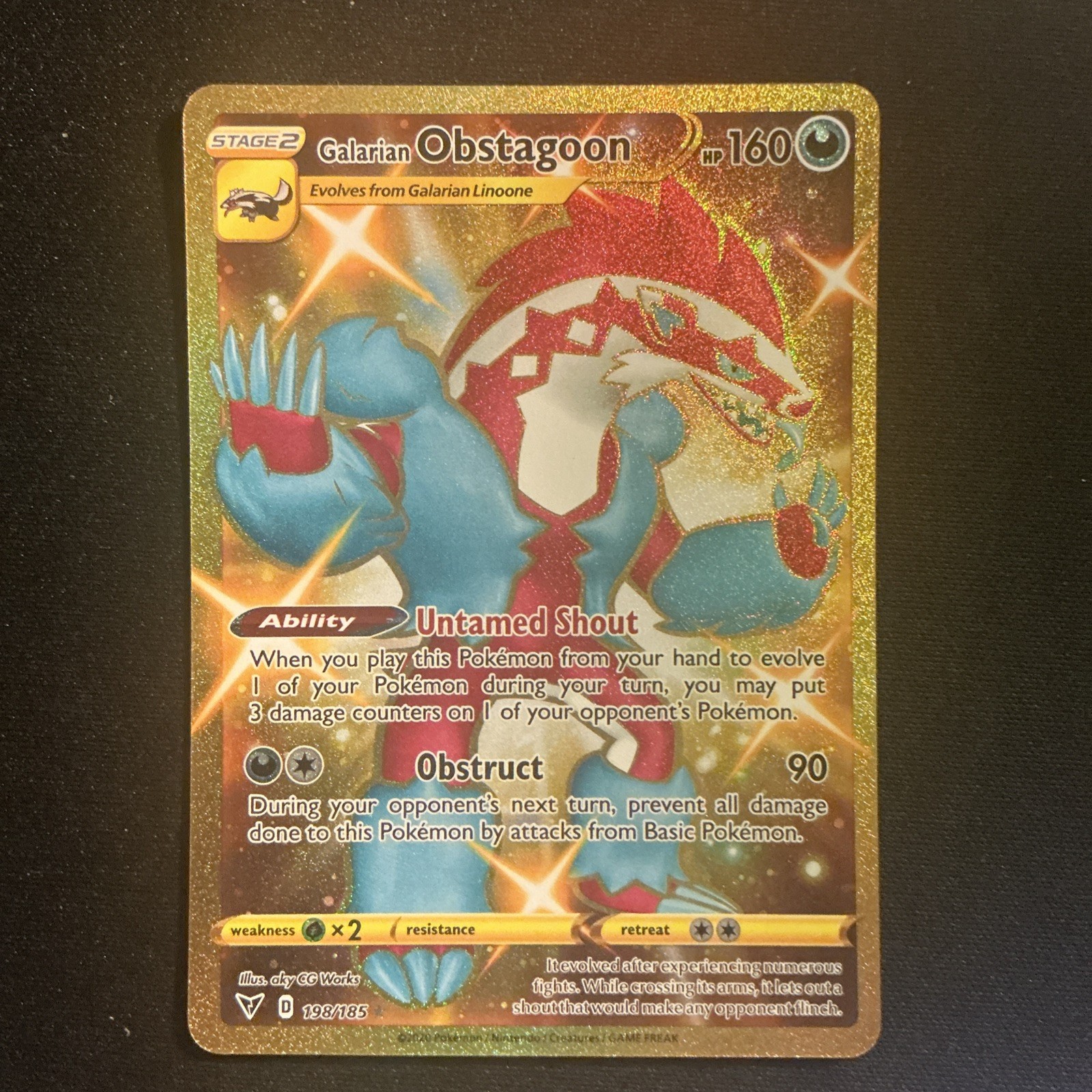 Galarian Obstagoon Secret GOLD 198/185 Holo Foil Rare Vivid Voltage - Pokemon NM