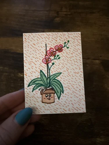 Original ACEO Watercolor Whimsy Pink Orchid Plant Mini Art #3 By mdesigns316