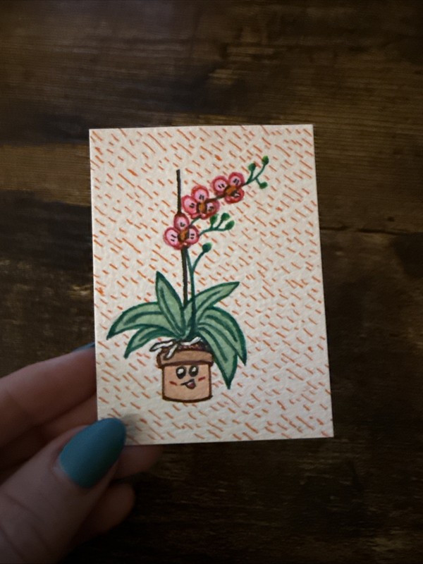 Original ACEO Watercolor Whimsy Pink Orchid Plant Mini Art #3 By mdesigns316