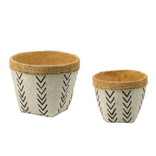2x White and Brown Cement Planters 10" 8" Garden Decoration