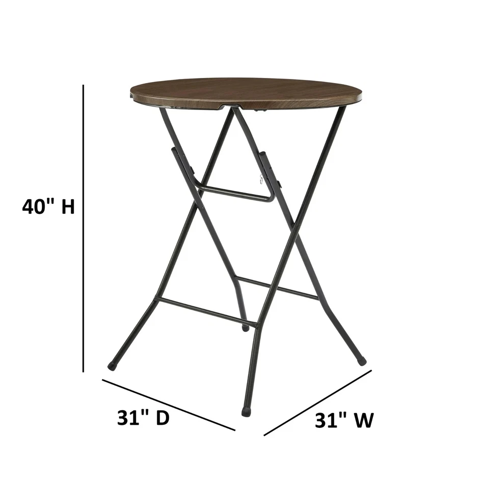 Mainstays 31"" Round High-Top Folding Table, Walnut - Image 2 of 4