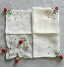 Vintage Handkerchief Madeira Embroidered 3D Strawberries