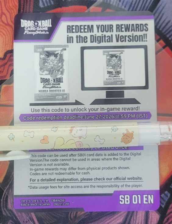 50 x Manga Booster SB01 Dragon Ball Fusion World Online EN CÓDIGOS DE JUEGO MENSAJES