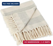 DII Rustic Farmhouse Cotton Cabana Striped Blanket Throw with Fringe, 50 x 60 -