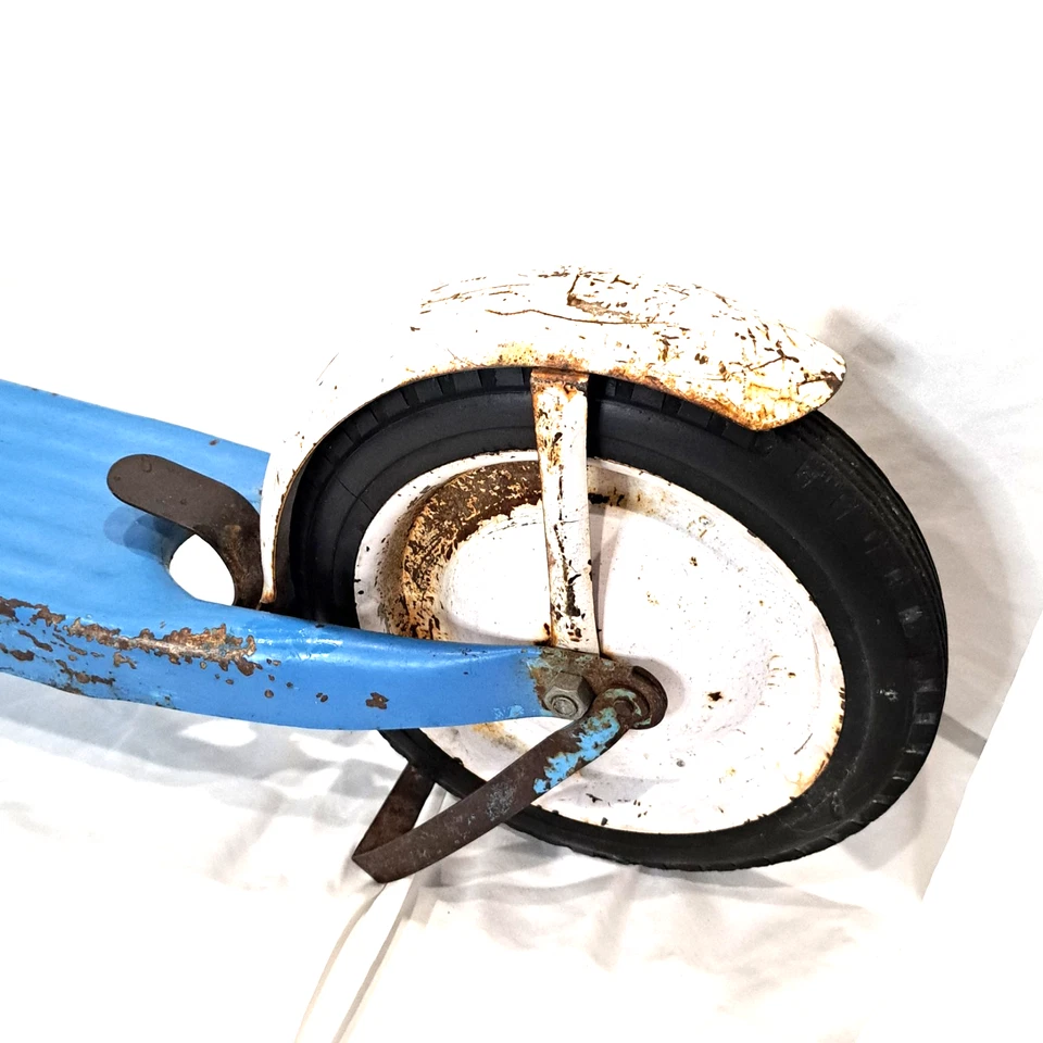 Radio Flyer Scooter Vintage Años 50 Azul 2 Ruedas Metal Empuje Juguete Pata de cabra Freno Raro Foto 4 de 4