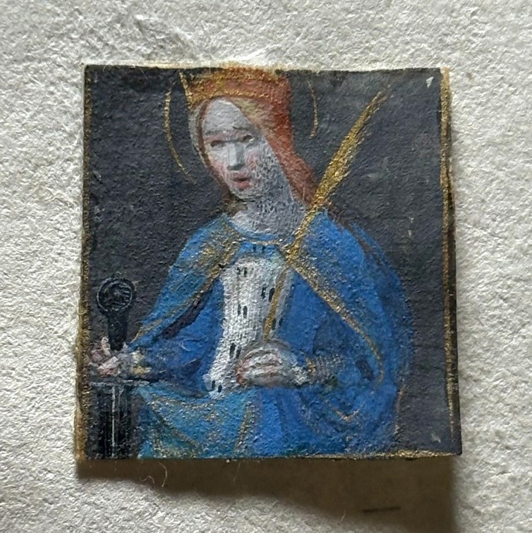 RARE Medieval Vellum Illuminated Manuscript BOH Miniature, Female Saint, c.1460
