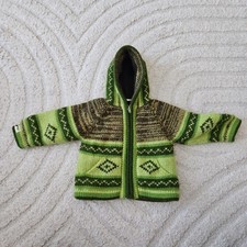 Baby Hand Made Peruvian Zip Up Alpaca Hooded Sweater Size 0 Soft Fleece Lined