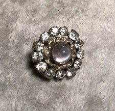 Antique Purple Domed Glass Center Button W/Rhinestone Border  5/8&rdquo;Diameter