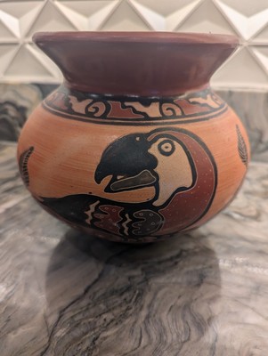 Parrot Water Vessel Pottery Costa Rican 8''X6.5'',Signed By Artist,Nicoya,Vtg.
