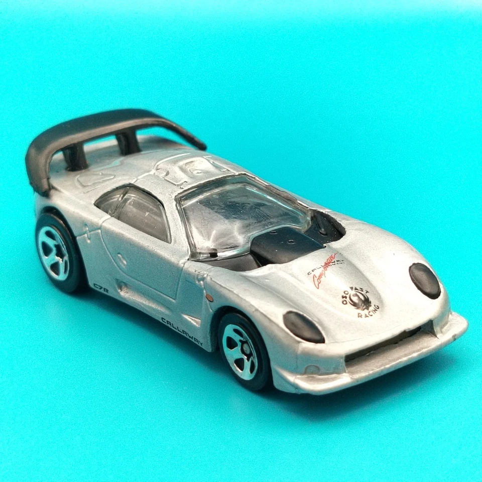 Coche de carreras Hot Wheels Callaway C7R escala 1:64 gris plata diecast juguete coleccionable Foto 4 de 4