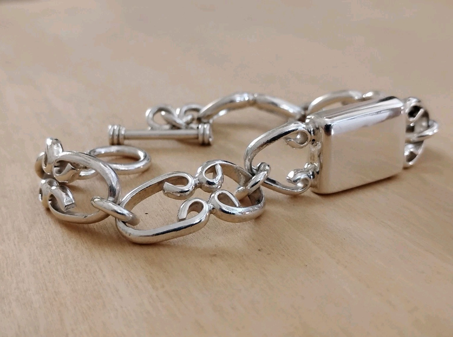 Sterling Silver Scroll-Link Toggle Bracelet Engra… - image 19