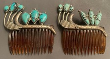 2 Old Unique SouthWestern Sterling Turquoise Hair Combs I Have Many More Too 