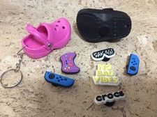 Crocs Jibbitz Silicon 8pcs Video Game key chain, 3-D CROC  6 jibbs Pink/Black